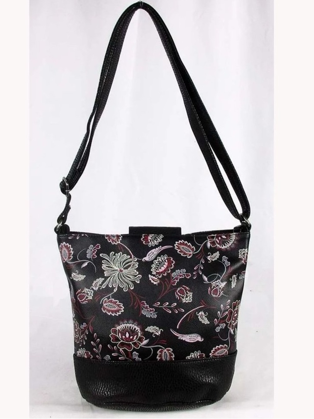 Floral Black Crossbody Bucket Bag - Chic Everyday Shoulder Bag